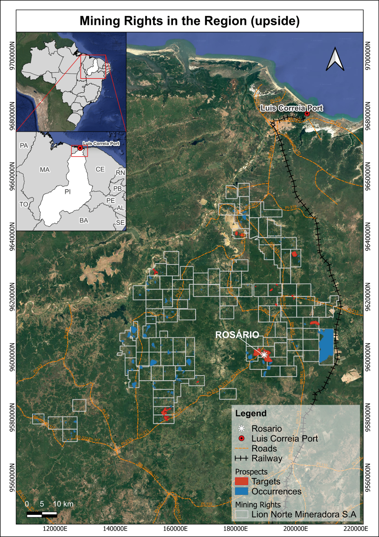 Mining rights in the region around Rosário and Luís Correia Port